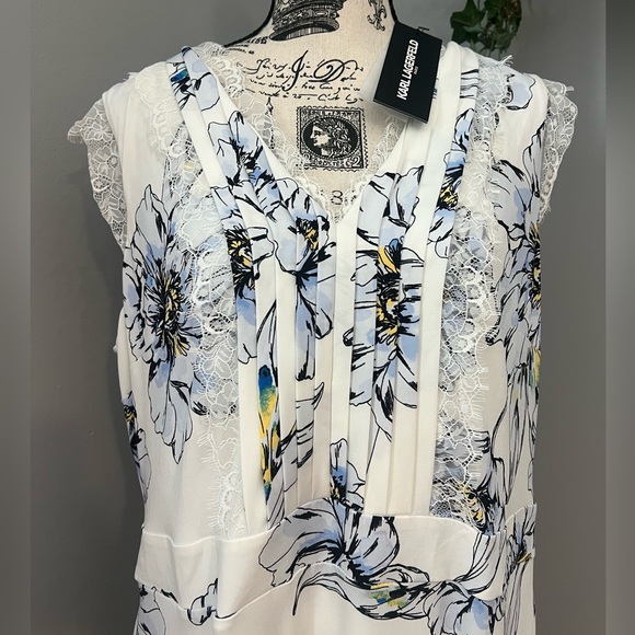✨NWT - Karl Lagerfeld Floral Print Lace Trim Dress in Black Multi✨ - Picture 7 of 12